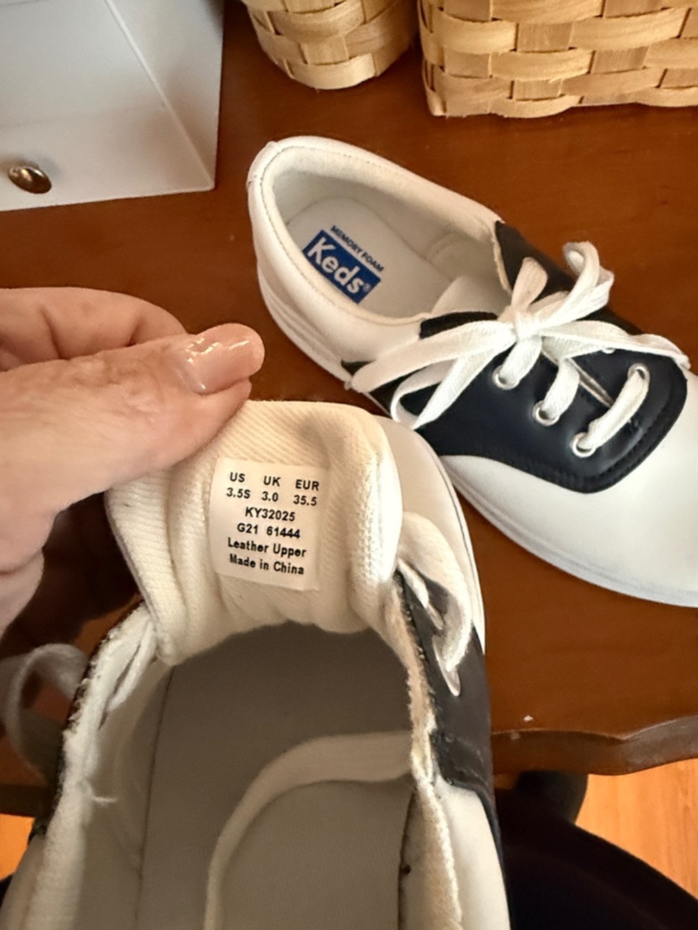 Keds Kids White Sneakers with Black Eyelet Panels and White Laces - Picture 2 of 4